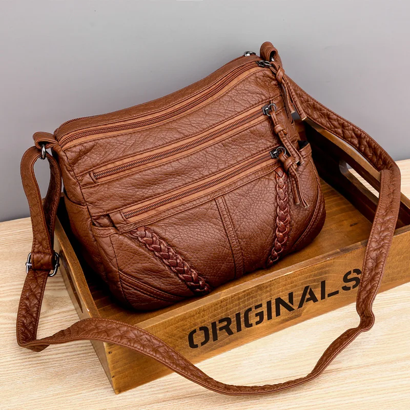 Multi-Pocket Shoulder Hand Bag For Women PU Leather Vintage Large Capacity Crossbody Messenger Bags