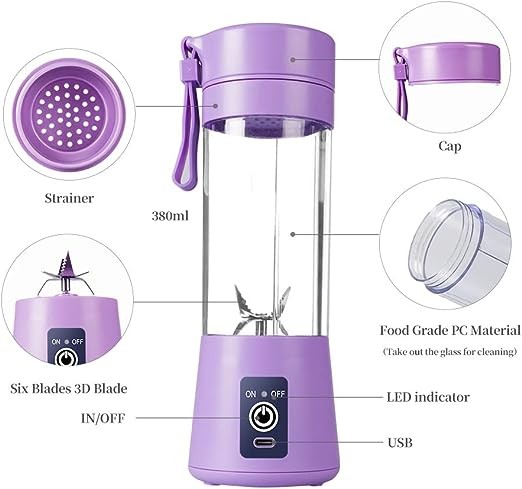 Portable Blender, Personal Mini Bottle Travel Electric Smoothie Blender Maker Fruit Juicer Cup, with 13oz Bottles Pink